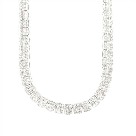 Exquisite 10K white gold tennis necklace adorned with 10.82 carats of VS clarity, G color diamonds