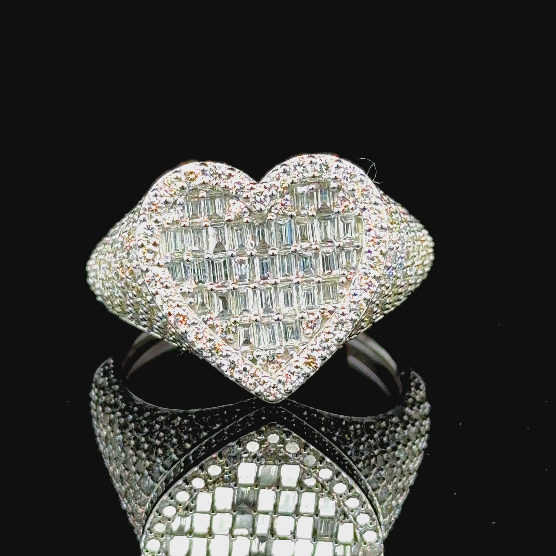 Heart Shape Iced glt white gold and diamond mens ring