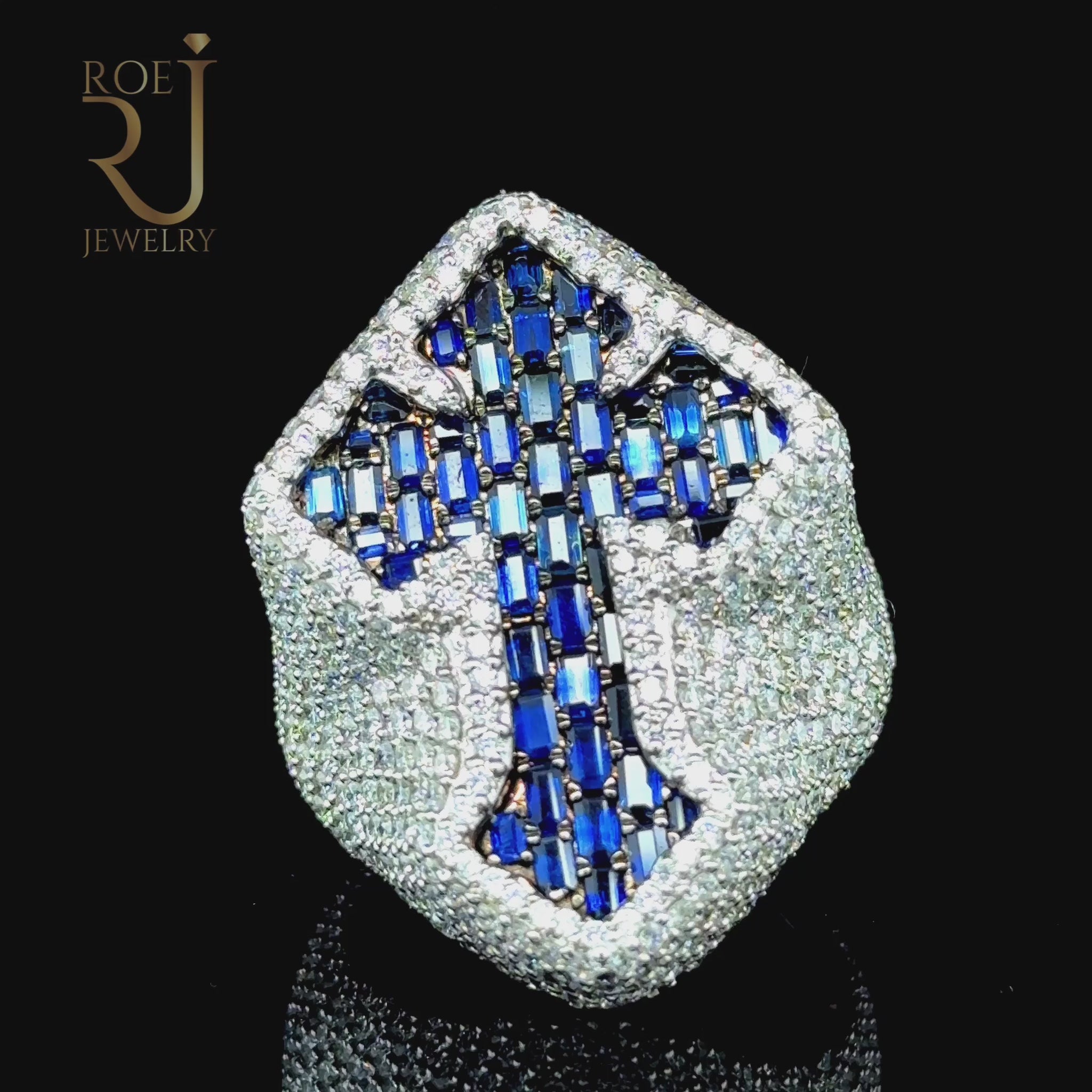 Ice Jewelry Blue  Gemstone Cross Boxed in Diamonds