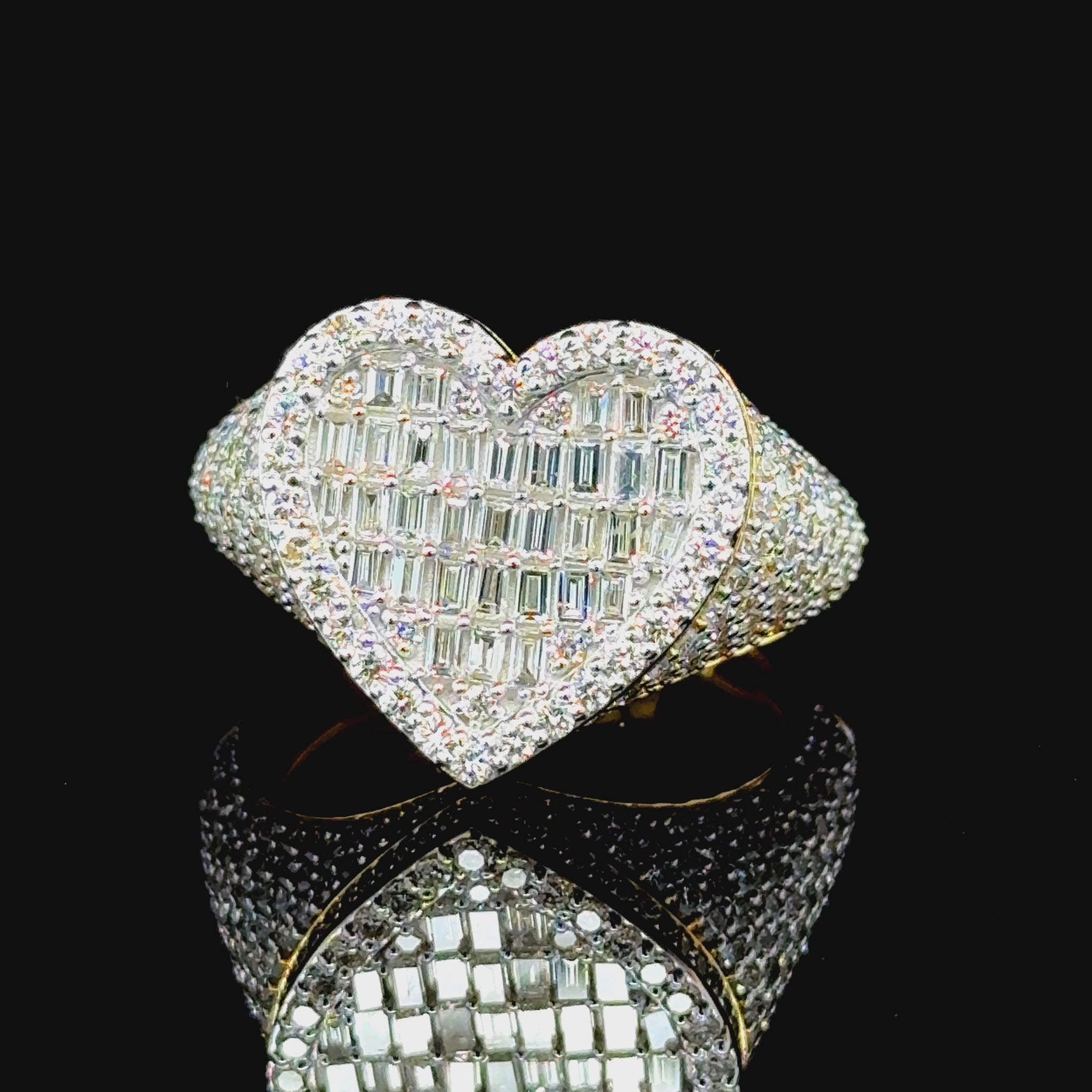 Heart Shape Iced glt yellow gold and diamond mens ring | ROE Jewelry