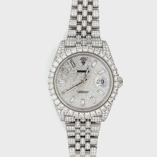 Rolex Datejust 41mm watch with a large diamond bezel featuring 15.00 carats of diamonds.