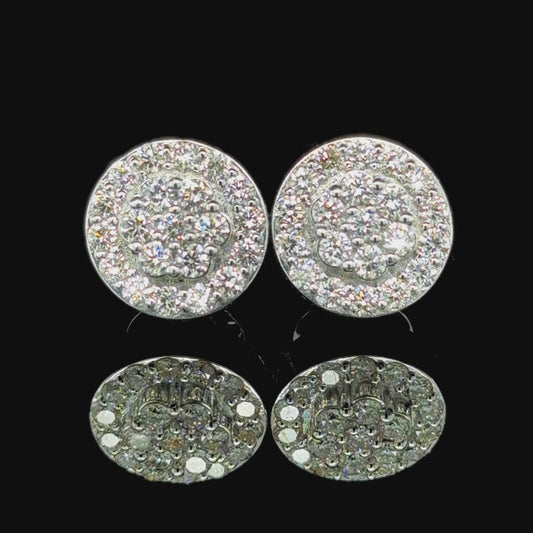 Round Flower Centered White Gold and Diamond Stud Earrings