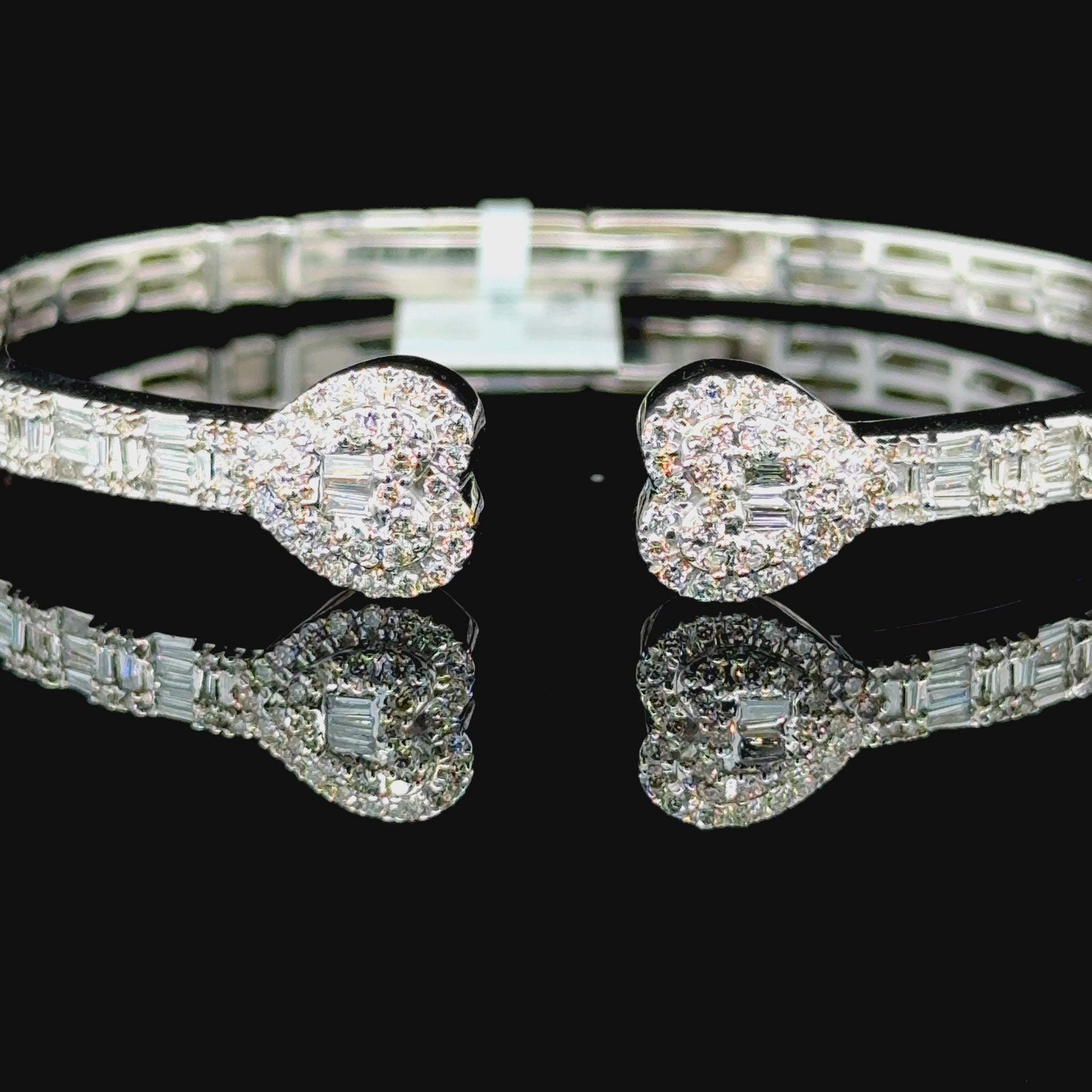 Excellent Heart Shape White Gold and Diamond Bangle Bracelet for valentines day
