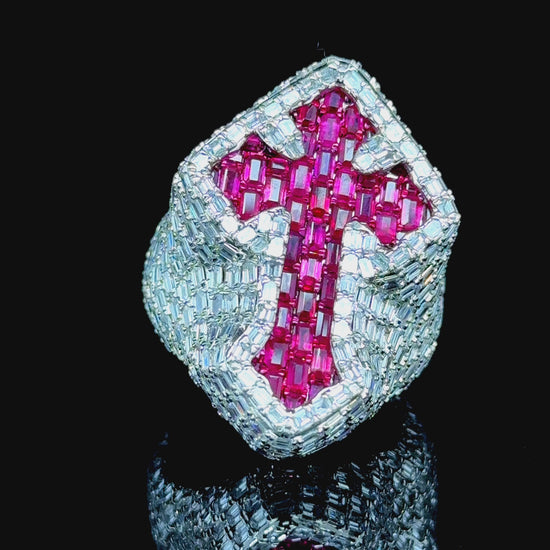 Ice Jewelry Pink Gemstone Cross Boxed in Diamonds