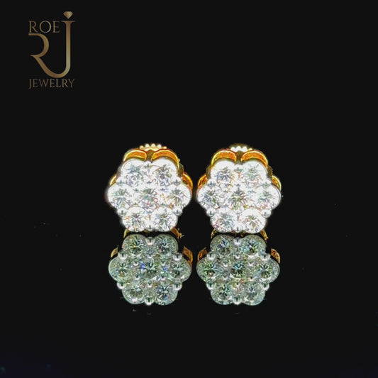 Diamond Flower shape 1ct 10k gold earrings