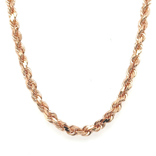 Solid rope chain crafted from luxurious 10K rose gold with a 4mm width.